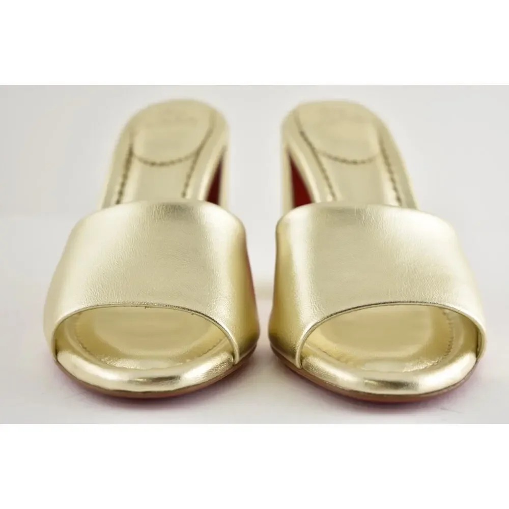 Christian Louboutin Jane Mule 85 Platine Gold Leather Backless Sandal Heel 36